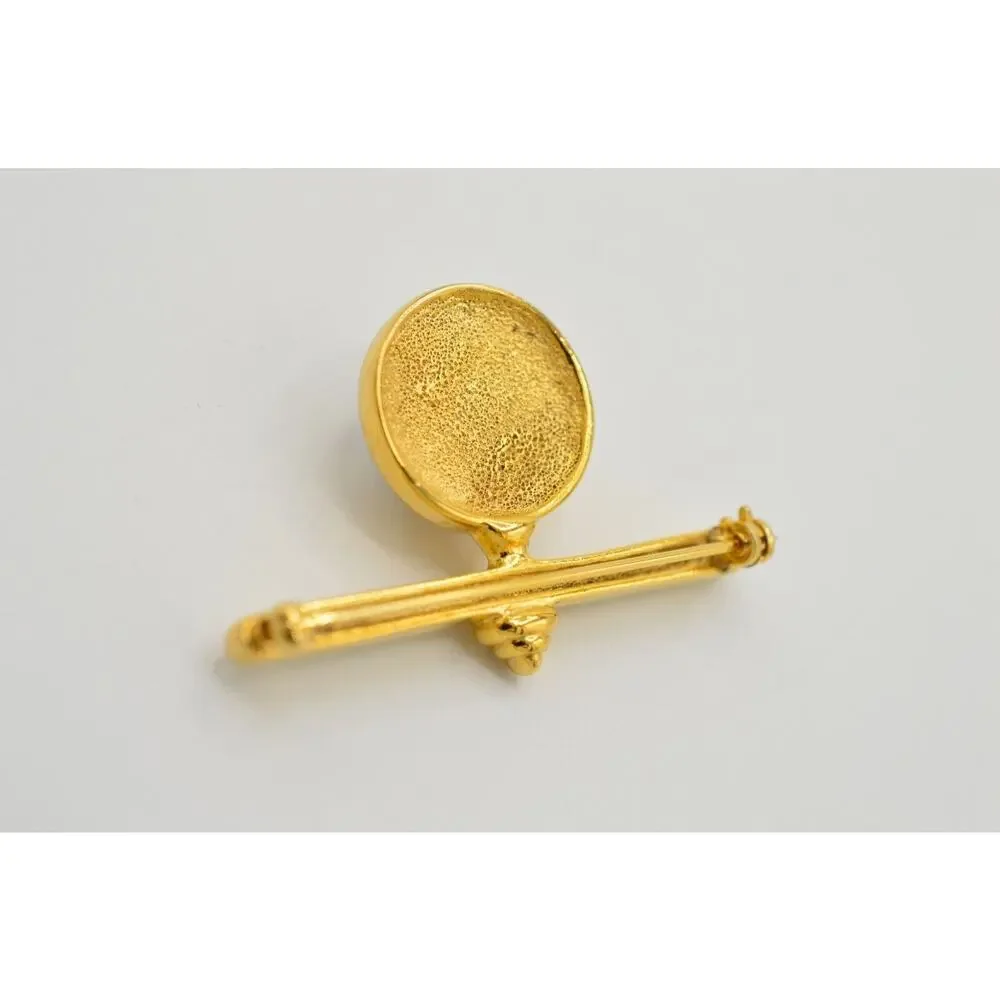 Vintage Bar Charm Pin Brooch Gold Tone Gunmetal Hammered Drop NOS 1980s 9B